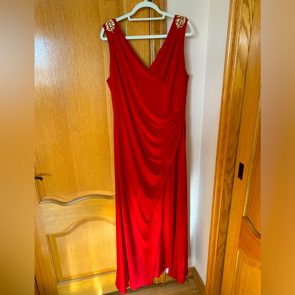 Cindy Usa Long Evening Red Dress With Jewel Detailing
